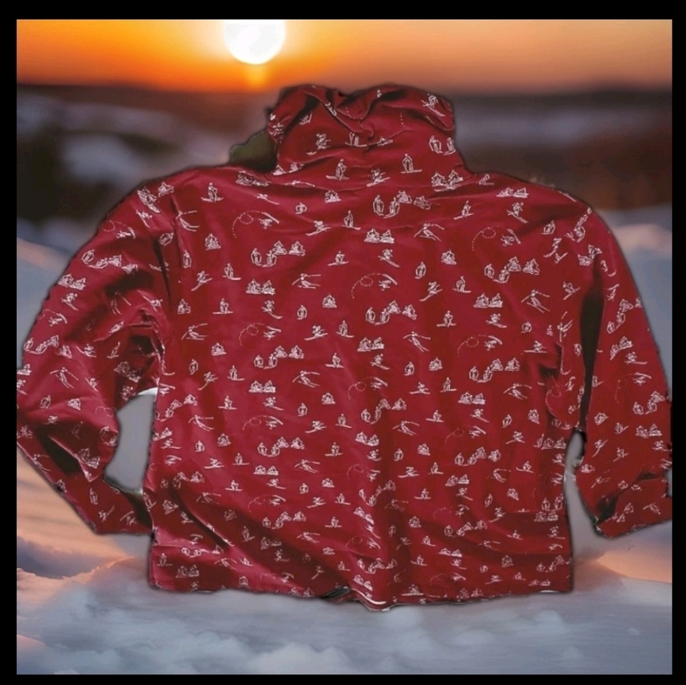 Christopher & Banks Deep Red Skiing Motif Rauched Turtle Neck XL